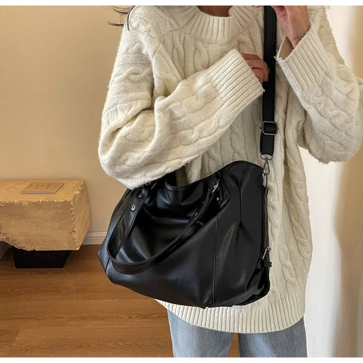 Ladies Large Capacity Brand Handbag Pu Leather Women's Retro Tote Bag Korean Fashion Shoulder Bag Winter White Zipper Handbag