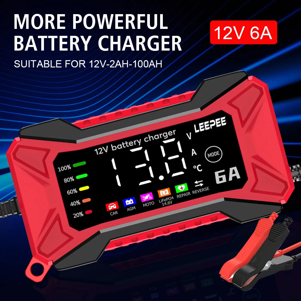 Intelligent Car Battery Charger Full Automatic Smart Battery Charging Fast Power Charging Pulse Repair Tools  Digital LCD Display For SUV Motorcycle Truck RV