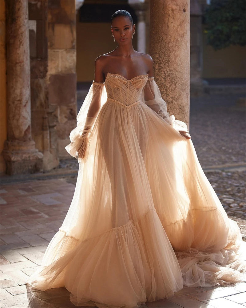 SSYTENS Elegant Bohemian Wedding Dresses Customized Puffy Long-sleeved Corset back Bride Dress Chic Beach Bridal Gowns for Women