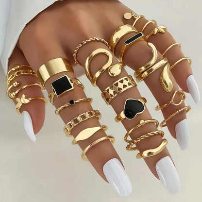 12/24/36/48/100Pieces Fashion Hollow Rings Set For Women Mix Style Trendy Butterfly Flowers Snake Daily Jewelry Party Gifts
