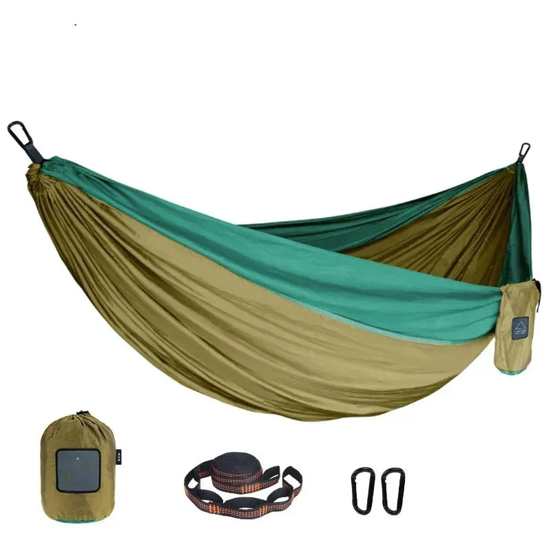 Outdoor Single Camping Hammock, Color Nylon Parachute Fabric, High Strength Portable Hanging Bed