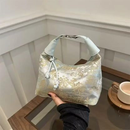 Fashion Luxury Women Embroidery Shoulder Bag Nylon Pearl Pendant Bucket Bag Versatile Handbag Retro Women Crossbody Bags сумка