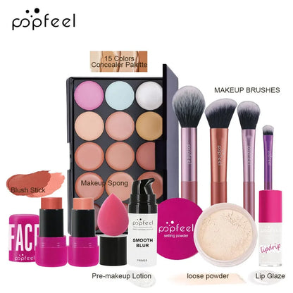Essential Eye Makeup Set for Beginners Matte&Shimmer Eyeshadow Palette, Mascara, Eyebrow Pencil, Lip Eyeliner,Brush Tool Set Box