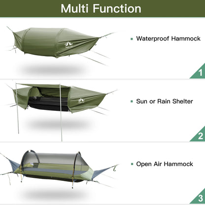 Night Cat Lay Flat Hammock: Flat Bottom with Mosquito Net Waterproof Rainfly for 1 Person Camping Hiking in Garden Backyard Wild
