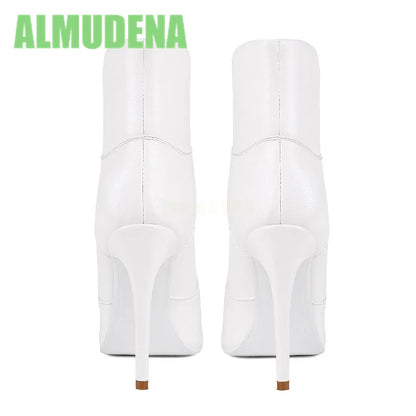 Front Lace Up Sports Style Short Boots Stylish  Sexy Pointed White Leather Patchwork Design British Style Slim High Heels