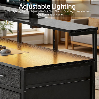 47Inch Computer Desk with Storage Drawers, Gaming Desk with LED Lighting and USB Ports, Home Office Desk with Monitor Stand, Suitable for Studies, Available in 4 Colours