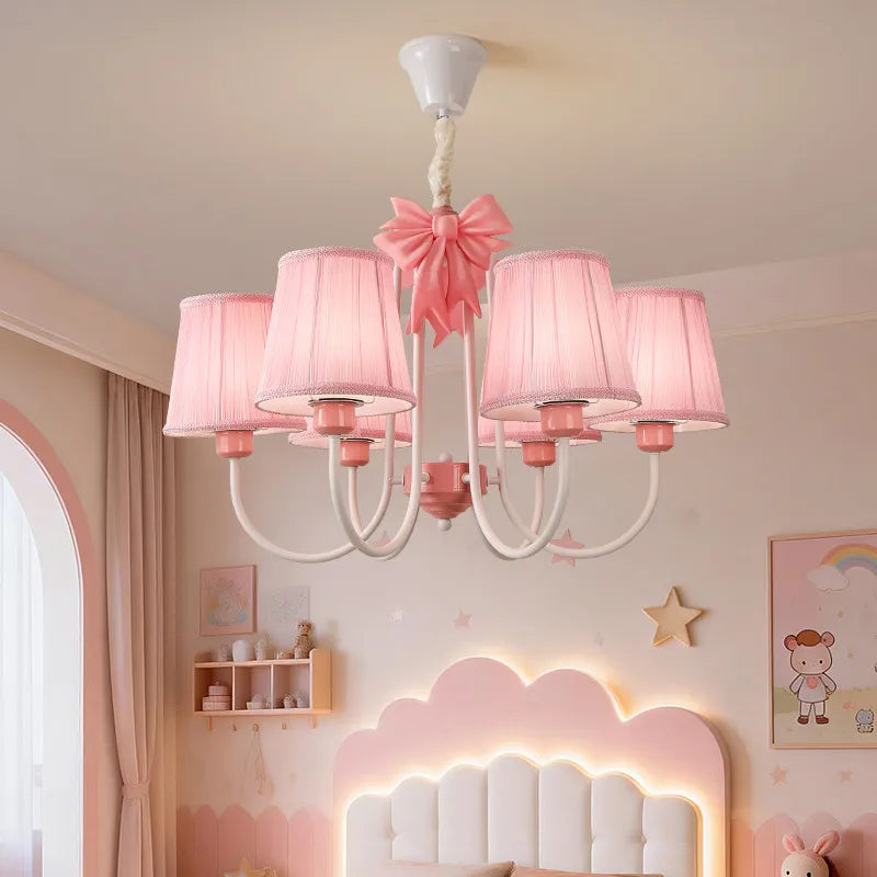 Romantic Princess Room Pink Chandelier Lamps French Bow Tie Pendant Light LED E27 Kids Girl Baby Bedroom Ceiling Chandelier Lamp
