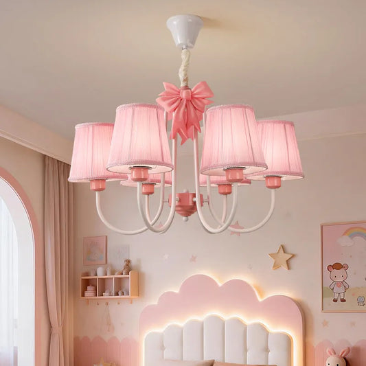 Romantic Princess Room Pink Chandelier Lamps French Bow Tie Pendant Light LED E27 Kids Girl Baby Bedroom Ceiling Chandelier Lamp
