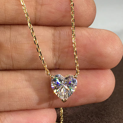 Real 14K Solid Gold Women Pendants Necklaces 1 2 3 4 5 Carat Heart Moissanite Diamond Wedding Party Pendants Necklaces