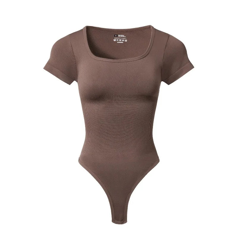 Women Plus Size Square Neck Short Sleeve Bodysuit Tummy Control Body Shaper Seamless Slimming Fashion Shapewear Jumpsuit