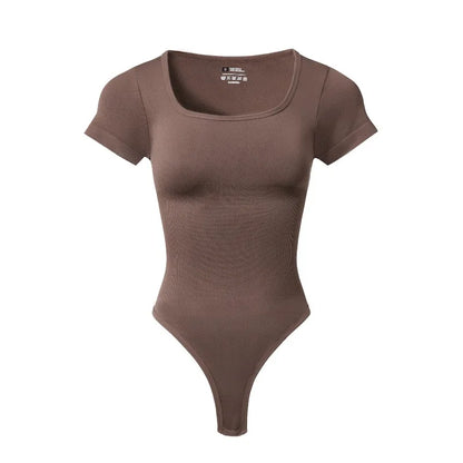 Women Plus Size Square Neck Short Sleeve Bodysuit Tummy Control Body Shaper Seamless Slimming Fashion Shapewear Jumpsuit