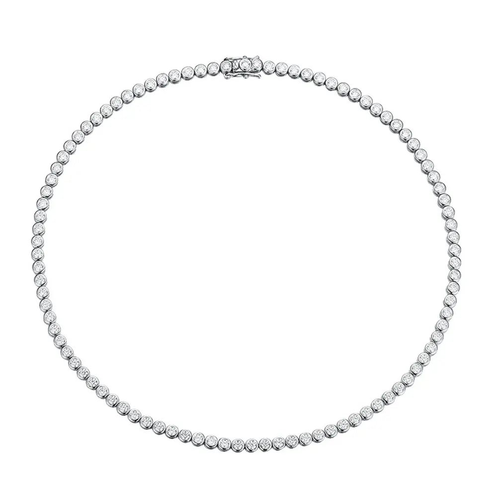 FCGJHW D VVS1 2/3mm Moissanite Tennis Necklace Bezel Setting Round Diamond GRA Pure Silver 18k Gold Necklaces for Women Men 2026