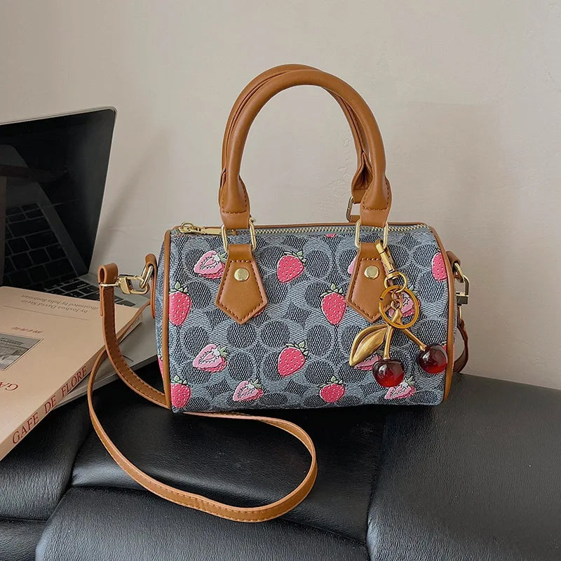 2026 Luxury Designers Crossbody Bags Cherry Pattern PU Leather Boston Handbag Shoulder Bags Bolsos Mujer Bags Woman Tote Bag