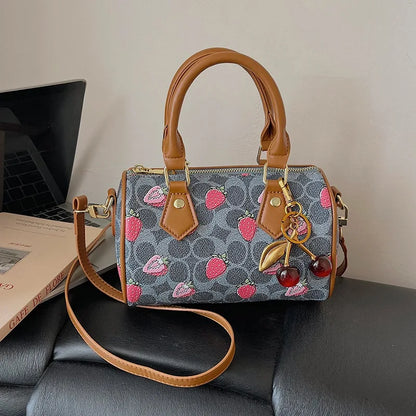2026 Luxury Designers Crossbody Bags Cherry Pattern PU Leather Boston Handbag Shoulder Bags Bolsos Mujer Bags Woman Tote Bag