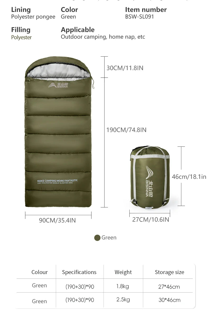 BISINNA Camping Winter Sleeping Bag Lightweight Warm Envelope Backpacking Sleeping Bag for Travel Hiking 1.8kg