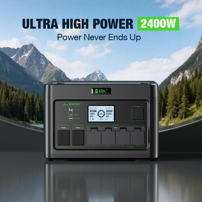EBL Portable Power Station 2400W (Peak 4800W), 1843.2Wh LiFePO4 Solar Generator for Home Backup, RV & Camping, Fast 1.6H Recharge, 12 Output Ports with 4×120V Pure Sine Wave AC Outlets