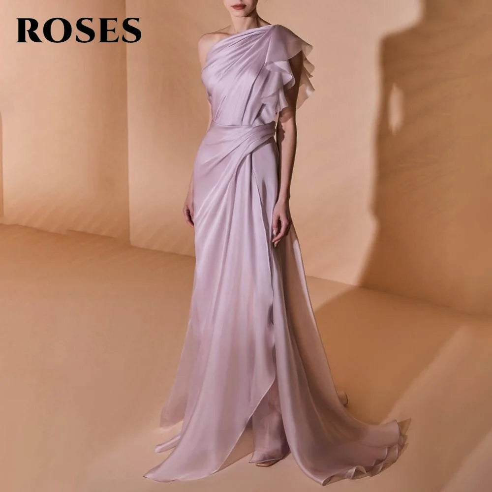 ROSES Grape One Shoulder Prom Dress Gown with Pleats Tulle Sleeveless Party Dress Trumpet Evening Dresses for Woman Customized