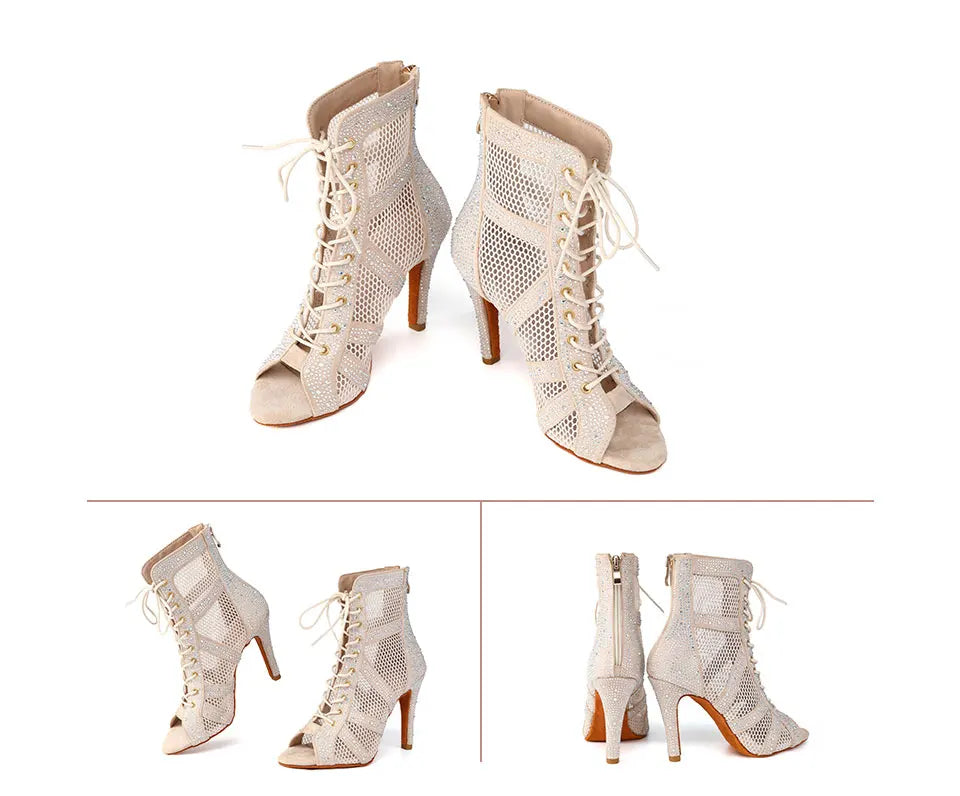 SWDZM Women Dance Boots Shiny Latin Jazz Dance Shoes Full Rhinestone Dancing Boots Customizable Heels Women Ladies Dancing Shoes