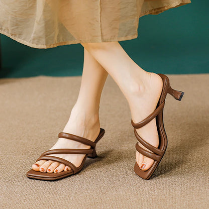 Elegant Ladies Glass Tacones Slippers Open Toe Thick Band Sandals Women High Heels Shoes Wedges Open Toe Slides Beach Sandalias