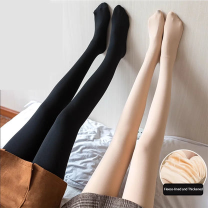 Women Winter Thermal Tights Ladies Fleece Lined Elastic Leggings Female Black Nude Tone Warm Bottoms Daily Cozy Stretch Hosiery