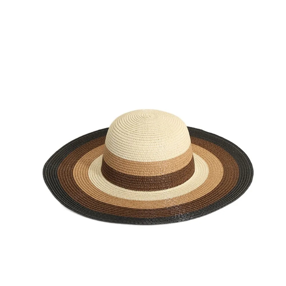 Fashion Straw Tote Bag Stripe Large Capacity Woven Shoulder Bag Square Zipper Woven Hat Vacation Top-Handle Bags