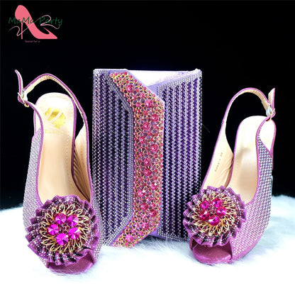 Mature Italian Women Shoes Matching Bag Set in Green Color 7 CM Comfortable Heels with Plaform Elegant Peep Toe Sandals