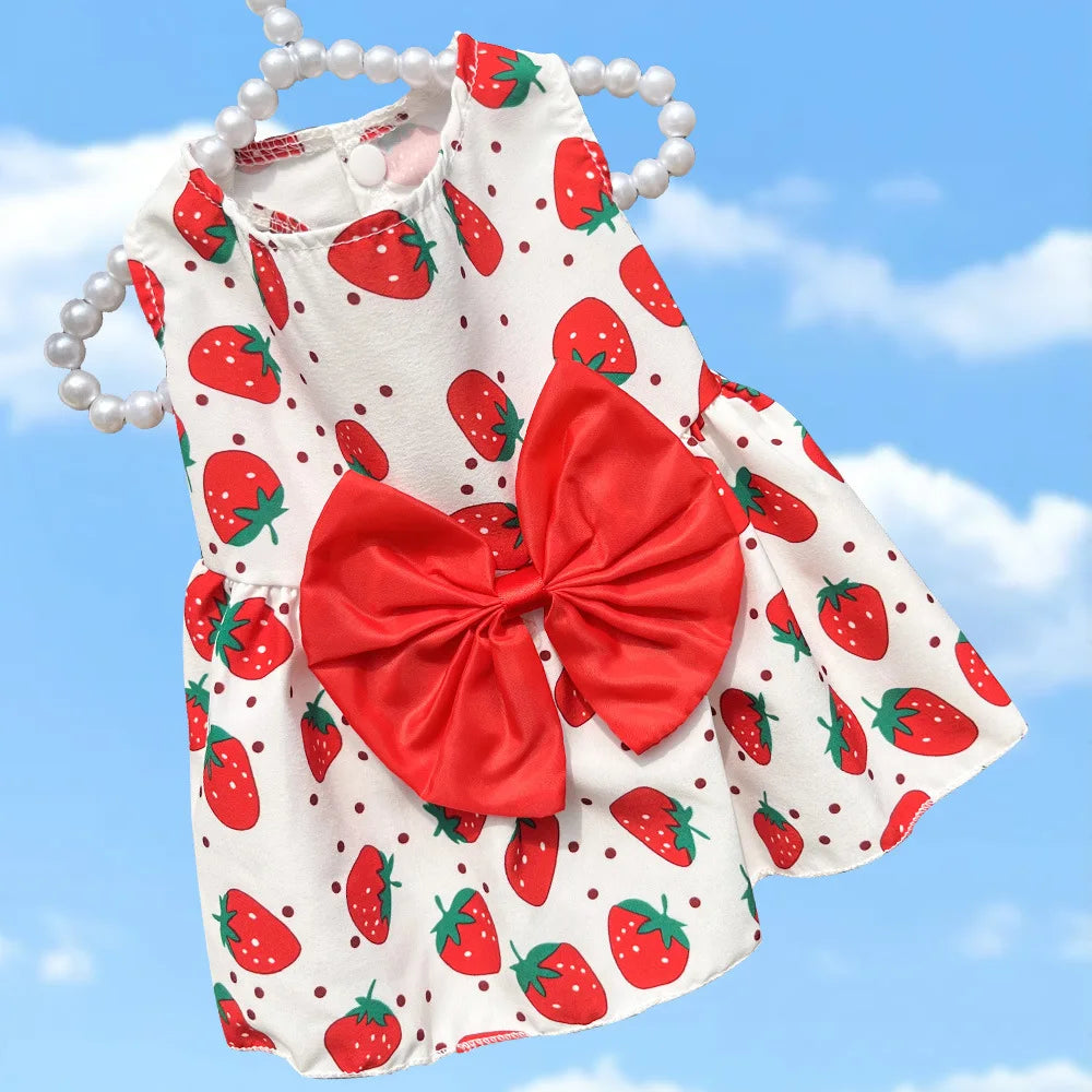 Puppy Summer Dress Dog Cat Princess Dress Pet Clothes for Small Medium Dogs Printed Bow Kitten Dog Skirt Yorkshire Teddy Apparel