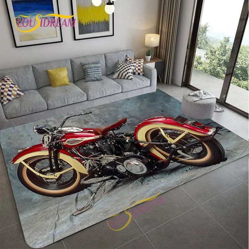 Retro Motorcycle Area Rug Carpet Moto Fans Non-slip Large Door Step Mat Bathmat for Living Room Bedroom Entrance Home Decoration