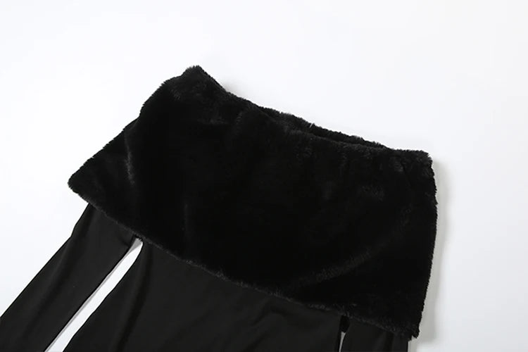 Nibber Winter Furry Patchwork Jumpsuits Women Slash Neck Full Sleeve Sexy Simple Stretch Skinny Street Hipster Club Overalls