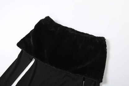 Nibber Winter Furry Patchwork Jumpsuits Women Slash Neck Full Sleeve Sexy Simple Stretch Skinny Street Hipster Club Overalls