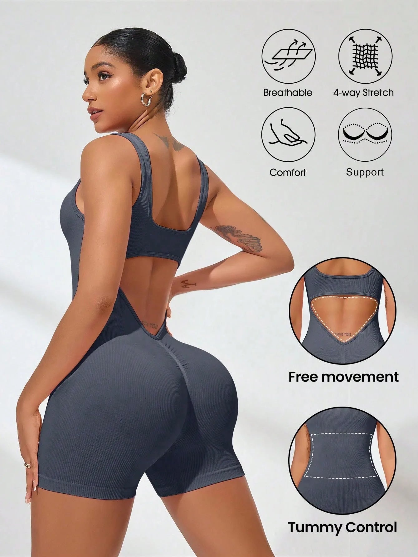 Sexy With V-shaped Exposed Waist Women's Summer Jumpsuits Fitness Daily Wear Casual Yoga Workout Jumpsuits