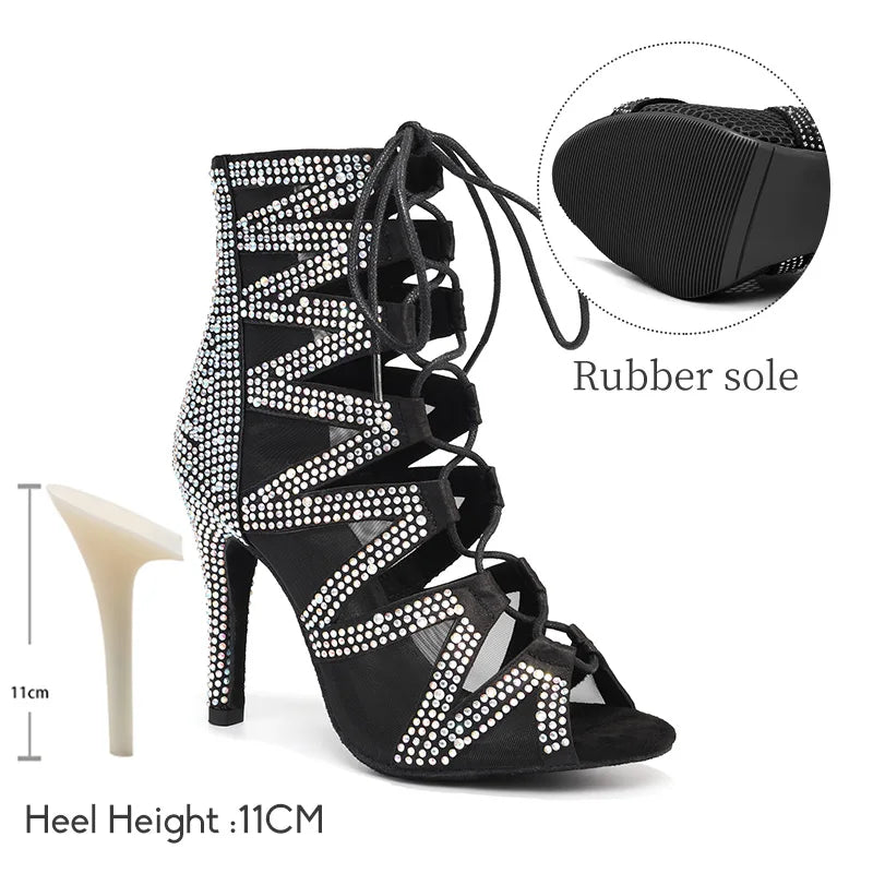 SWDZM Women's Dance Boots Shiny With Diamonds Latin Jazz Dance Shoes Wedding High Heels Girls Dance Shoes Indoor And Outdoor