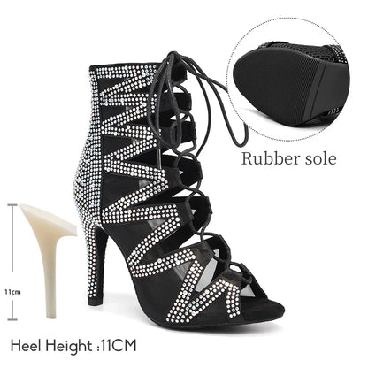 SWDZM Women's Dance Boots Shiny With Diamonds Latin Jazz Dance Shoes Wedding High Heels Girls Dance Shoes Indoor And Outdoor