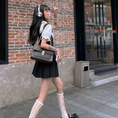 2025 korea japan style female summer fashion style jk uniform halter pleated skirt bubble short sleeve shirt two piece sets g823