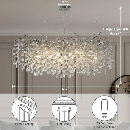 Modern Chrome Crystal Ceiling Chandelier Round Branch Crystal Chandeliers For Dining Living Room Bedroom Kitchen Fixture
