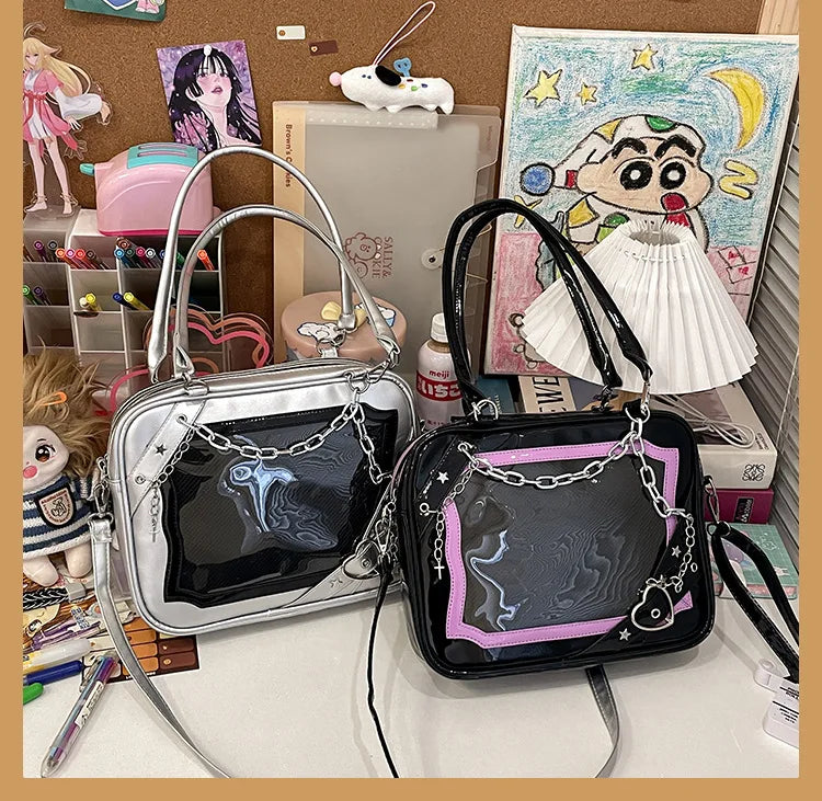 New Arrival Subculture Spicy Cool Girls Shoulder Bags Fashion Gothic Style PU Leather Ita Bags Pin Display Ita Crossbody Purse