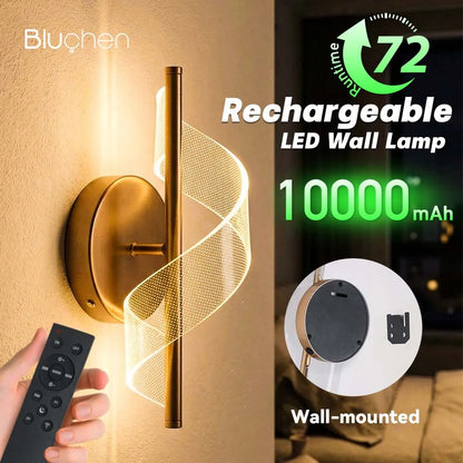 Rechargeable Interior Wall Lights Gold 10000mAH Wireless LED Wall Lamp Battery Operated Beside Bedroom Light Hallway Living Room