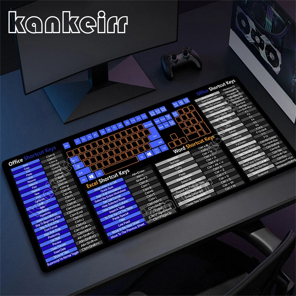 Excel Mouse Pad Computer Desk Accessories Over Shortcut Keys Mousepad Non-Slip&Waterproof Desk mat Large Excel Shortcut Mausepad