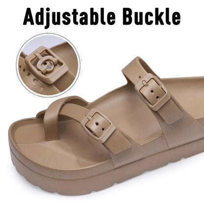 Shevalues Casual Women's Sandals With Arch Support Anti-slip Fashion New Slides Soft Sole Beach Slippers With Adjustable Buckle