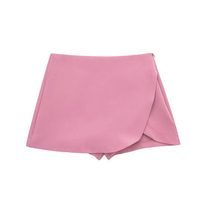 HXAO Women's Skort High Waist Brown Skirt Pants Stylish Summer Pink Black Mini Skirt Shorts Asymmetric Casual Off White Skort