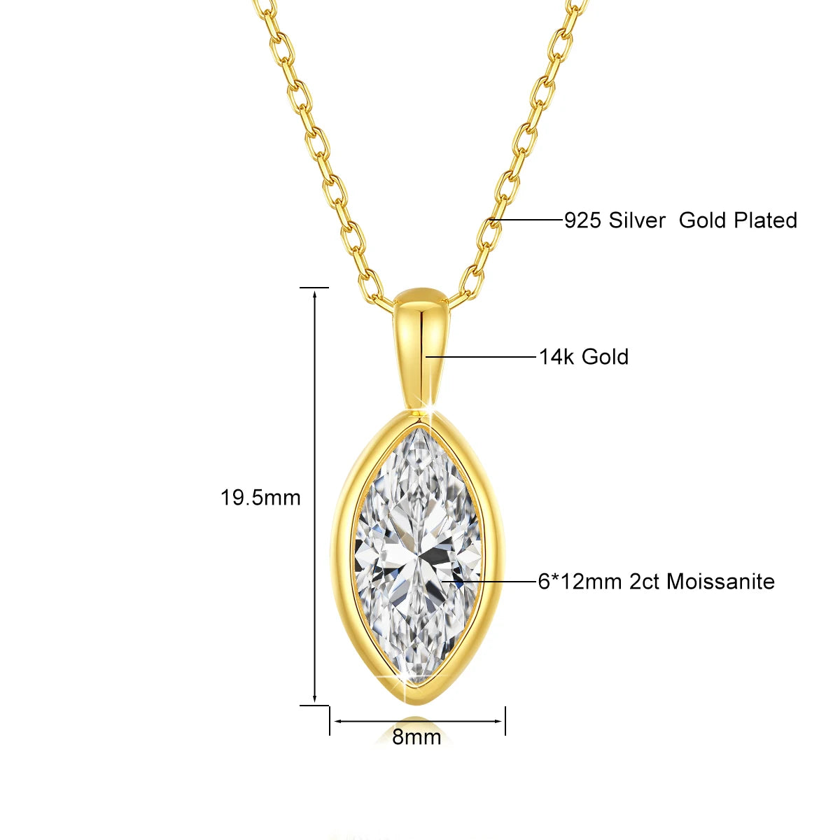 AU585 Gold 14K Marquise Cut Moissanite Pendant Necklace Woman Leaf Shape Clavicle Chain Water Drop Diamond Necklaces