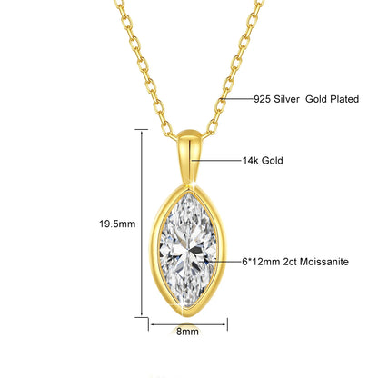 AU585 Gold 14K Marquise Cut Moissanite Pendant Necklace Woman Leaf Shape Clavicle Chain Water Drop Diamond Necklaces