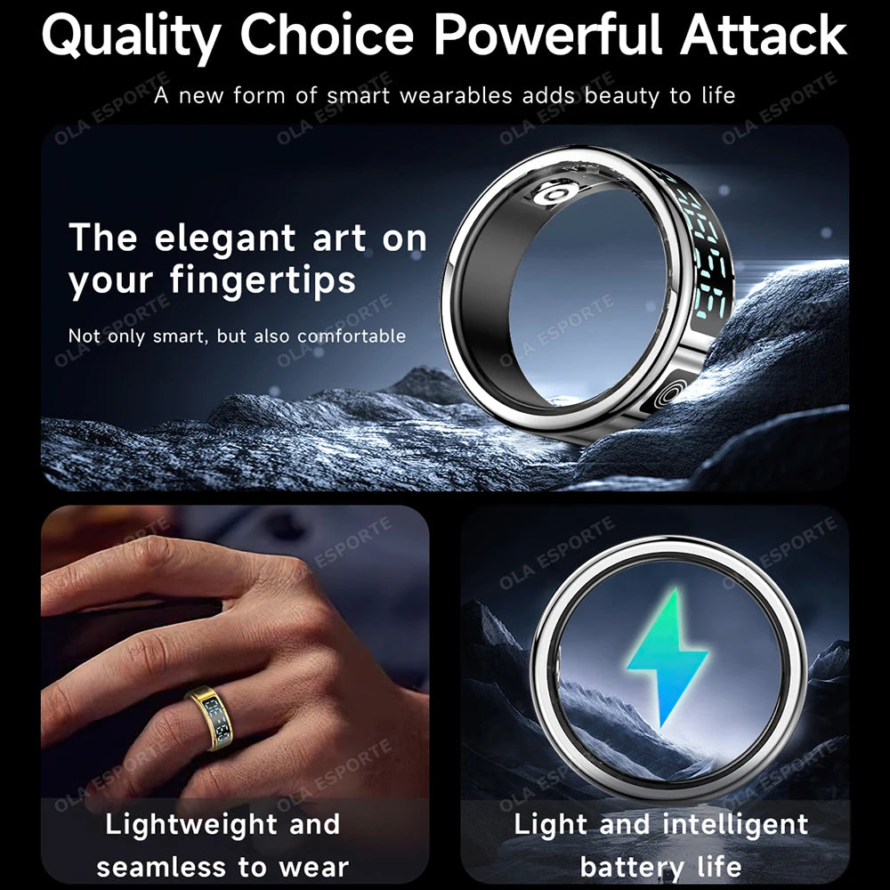 2026 R12 Smart Ring with Display Screen and Touch, Wireless Charging, Health Manager 5ATM Waterproof For Men Women Smartring New