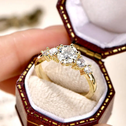 IOGOU 14K Gold Filled 1.0CT 6.5MM D Moissanite Diamond Rings Wedding Engagement Finger Band for Women Exquisite Promise Jewelry