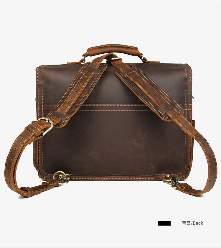 Vintage Crazy Horse Genuine Leather Men Briefcase Large Business Bag Tote Office Bag 15.6“Laptop Case Attache Male Shoulder Bag