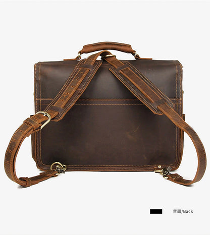 Vintage Crazy Horse Genuine Leather Men Briefcase Large Business Bag Tote Office Bag 15.6“Laptop Case Attache Male Shoulder Bag