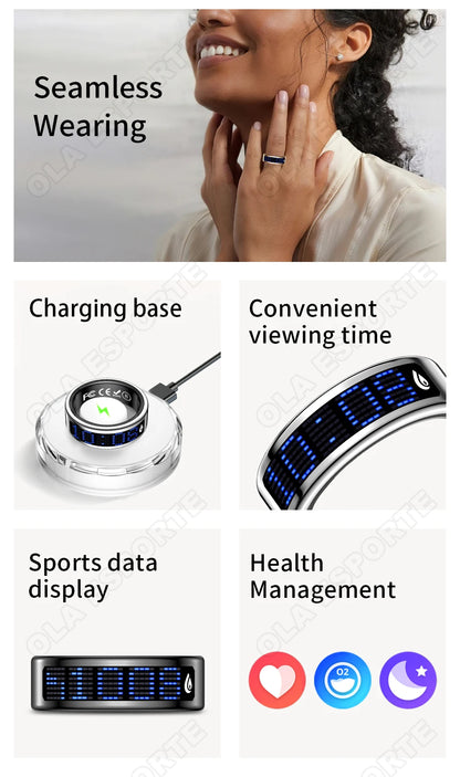 2026 Smart Ring with Touch Display Screen, Wireless Charging, Health Manager, 5 ATM Waterproof For Men Women Smart Rings R12 R08
