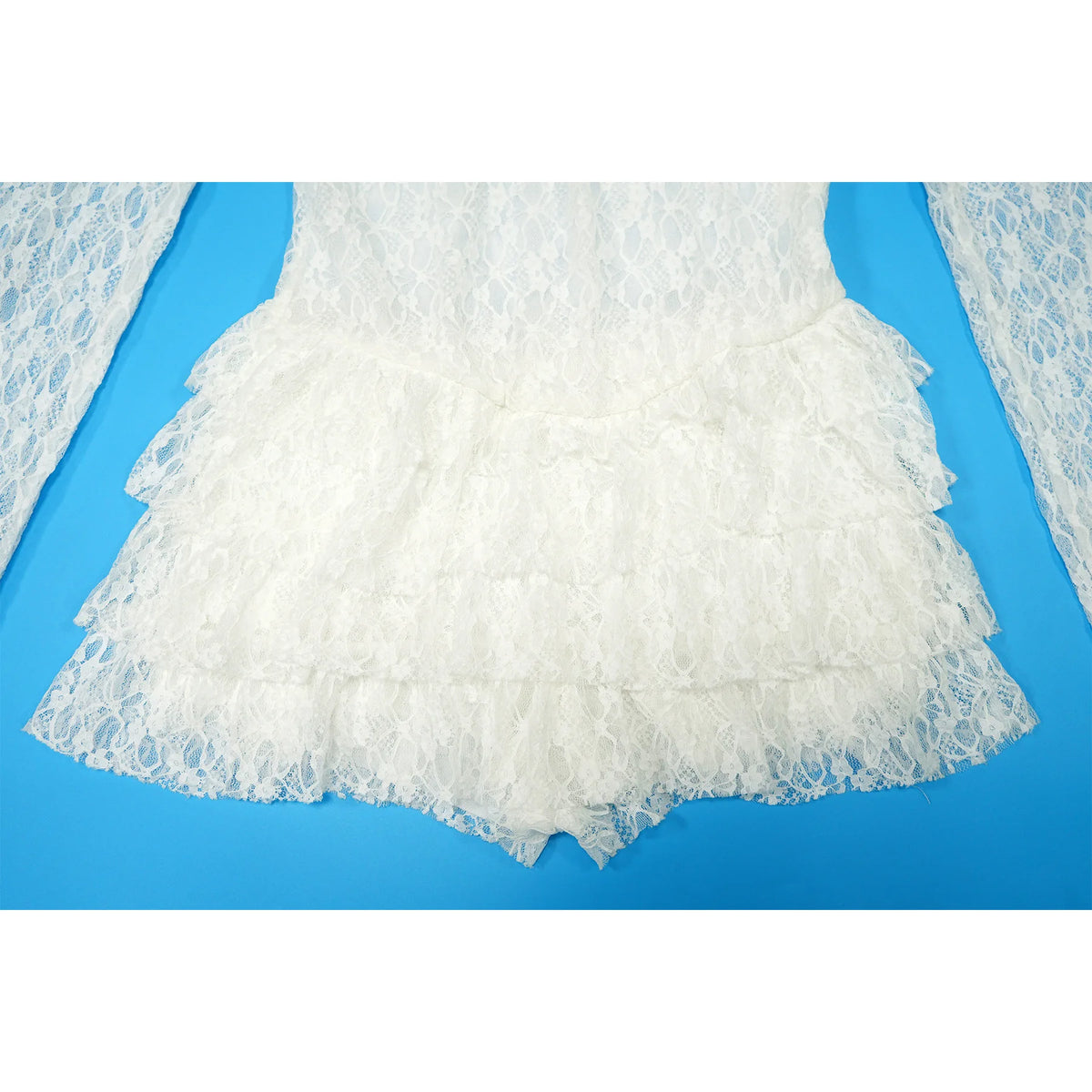 FAGADOER Sexy Lace Ruffle Patchwork Bodycon Romper Woman See Through Long Sleeves One Piece Jumpsuits Female Nightclub Overalls