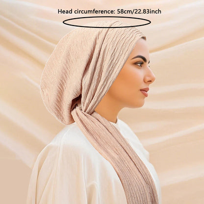 2026 New Solid Color Turban Hijab Hats Long Tail Head Wraps Elastic Muslim Hats Breathable Chemo Cap For Women Girls