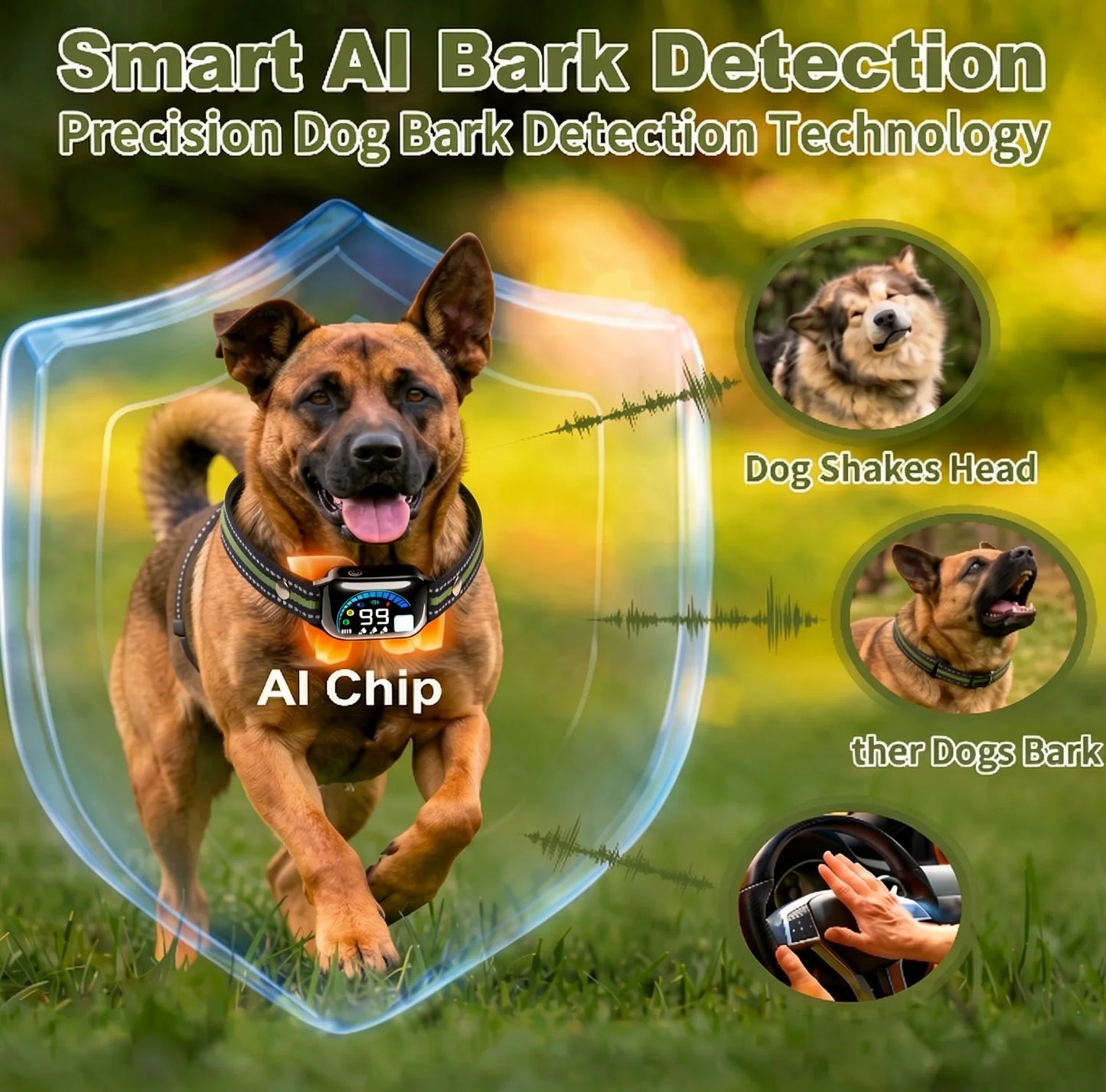 3300FT Dog Training Collar for 10-120lbs Dogs,NEW AI 2-in-1 Automatic Anti Bark Electric Collar,IPX7 Waterproof Shock Collar